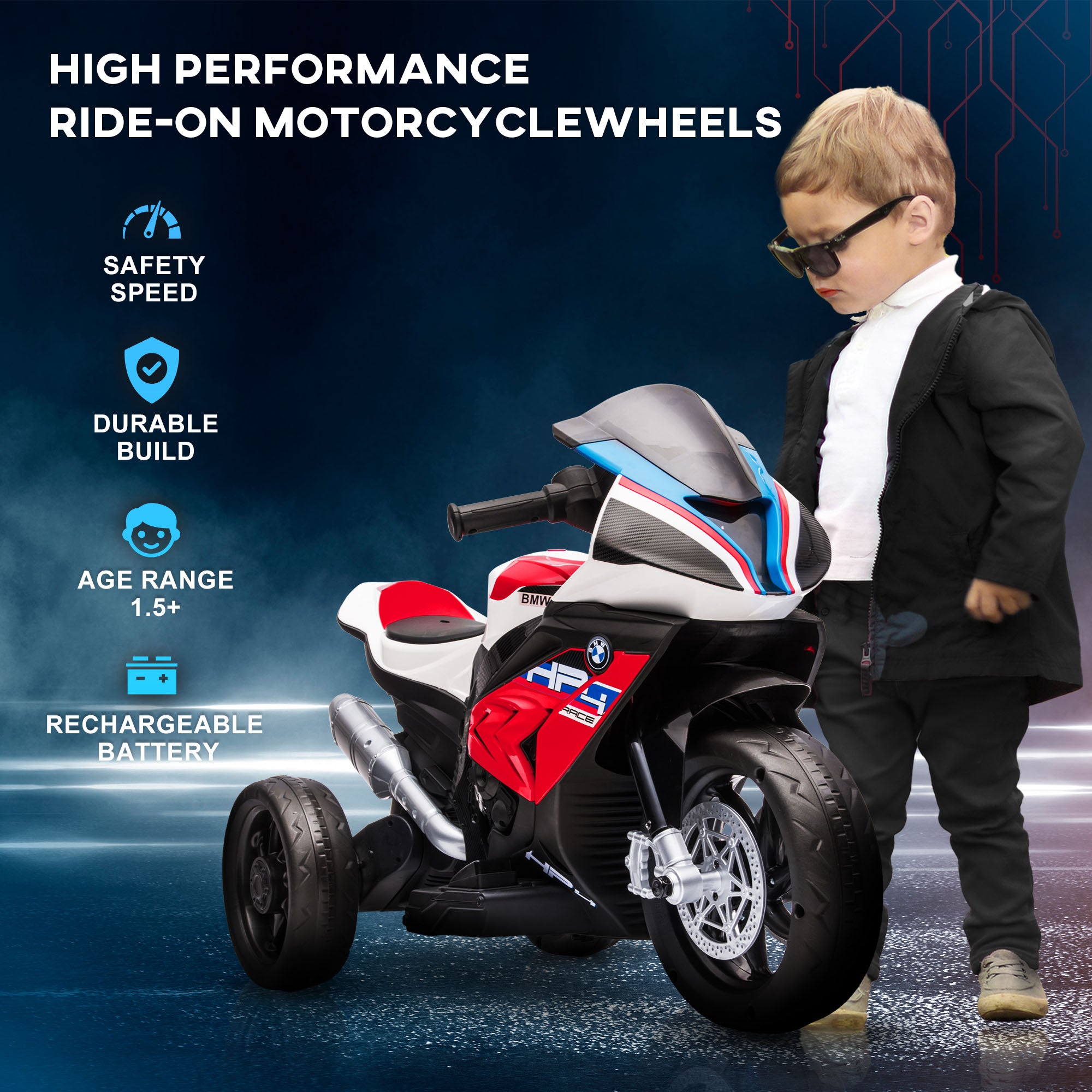 Licensed 6V Kids Ride on Motorcycle, Off-Road Battery Powered Three Wheels Dirtbike with USB, AUX, Music and Headlight for Toddler, Red