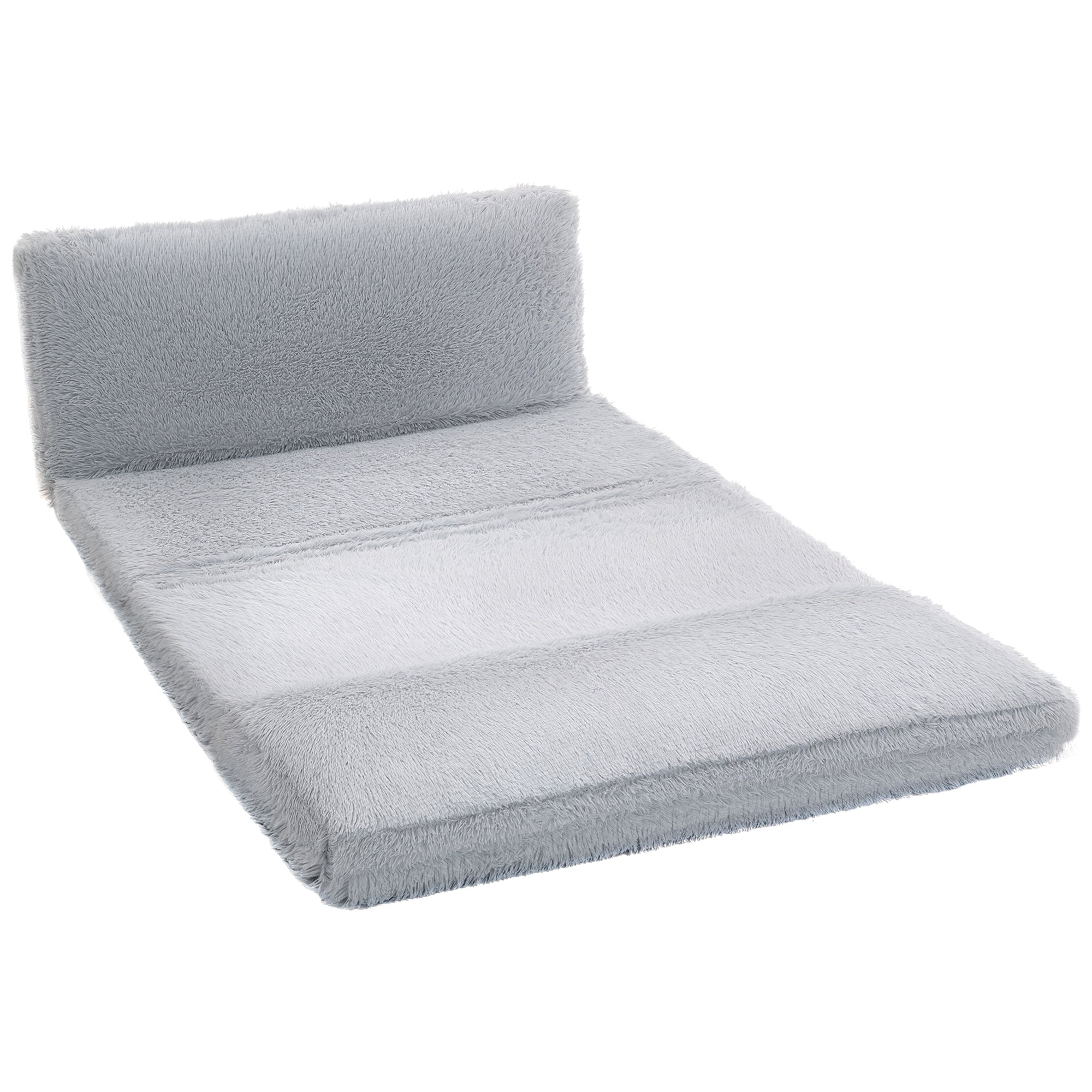 Bean Bag Floor Sofa Bed, Contemporary Plush Wide Folding Floor Mattress, Foam Filling Wall Couch Sleeper, Light Gray