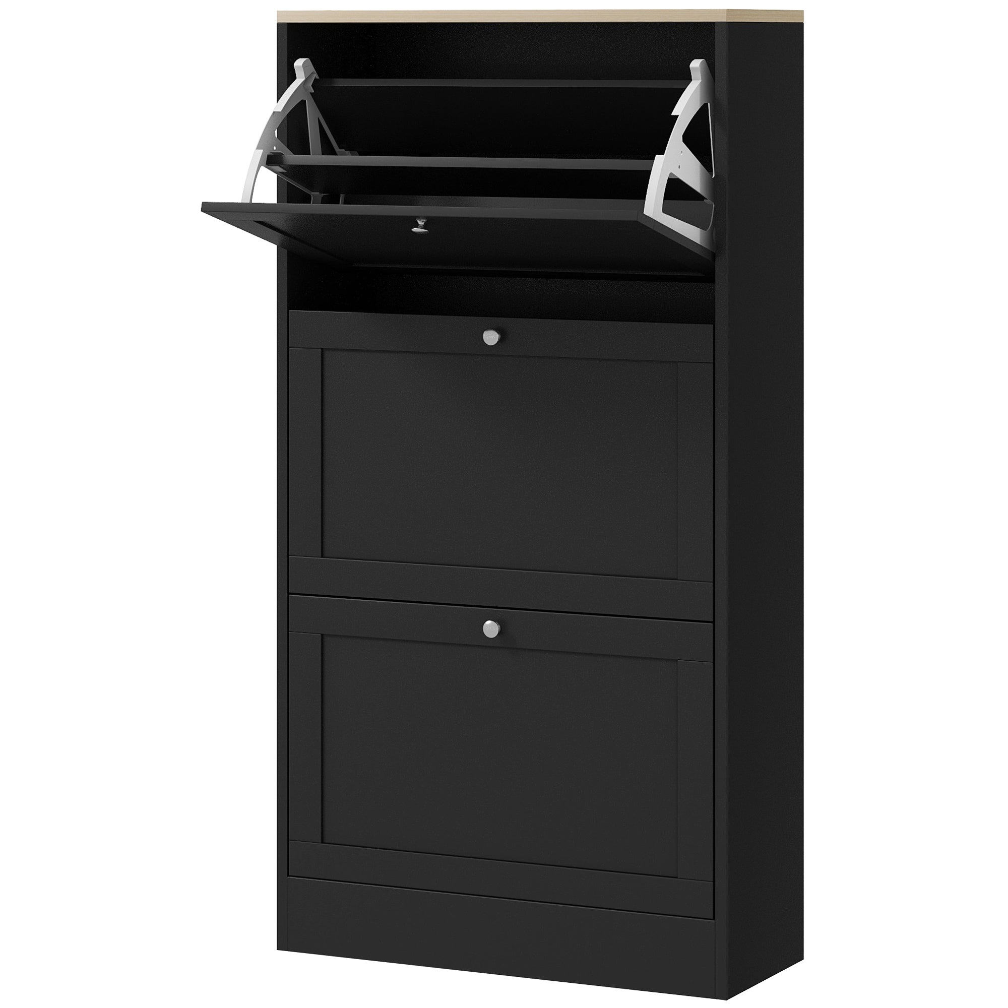 Modern Shoe Storage Cabinet with 3 Flip Drawers and Adjustable Shelves for 12-18 Pairs of Shoes, Black