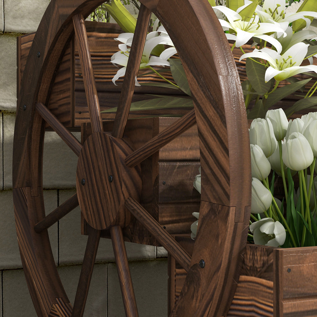 Wooden Wagon Planter Box, 3-Tier Raised Garden Bed, for Vegetables Flowers Herbs, 25" x 24" x 23"