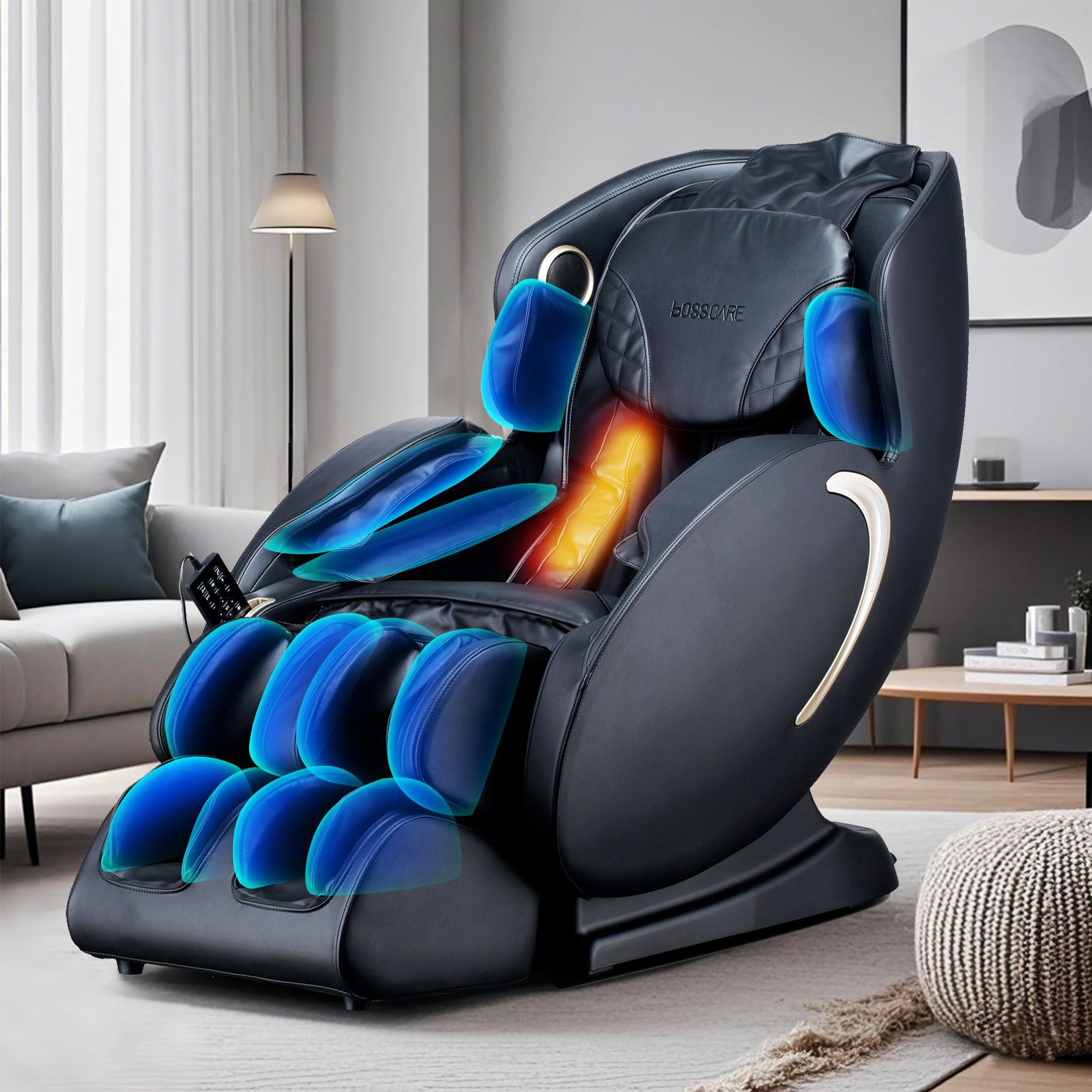 3D Zero Gravity Massage Chair with Voice and App Control, Back Heating, Full Body Shiatsu Recliner, 52" L x 29" W x 43" H, Black