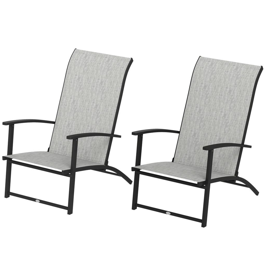 Set of 2 Outdoor Dining Chairs with High Back, Armrests, Folding Patio Chairs for Patio, Lawn, Camping, Gray