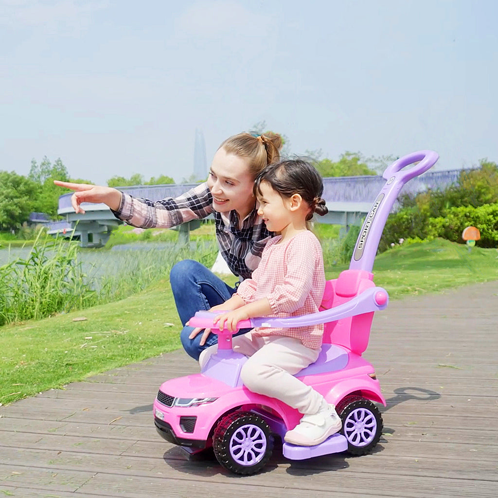 3 In 1 Push Cars for Toddlers Kid Ride on Push Car Stroller Sliding Car with Horn Music Light Function Secure Bar Ride on Toy for Boy Girl 18-36 Months, Pink