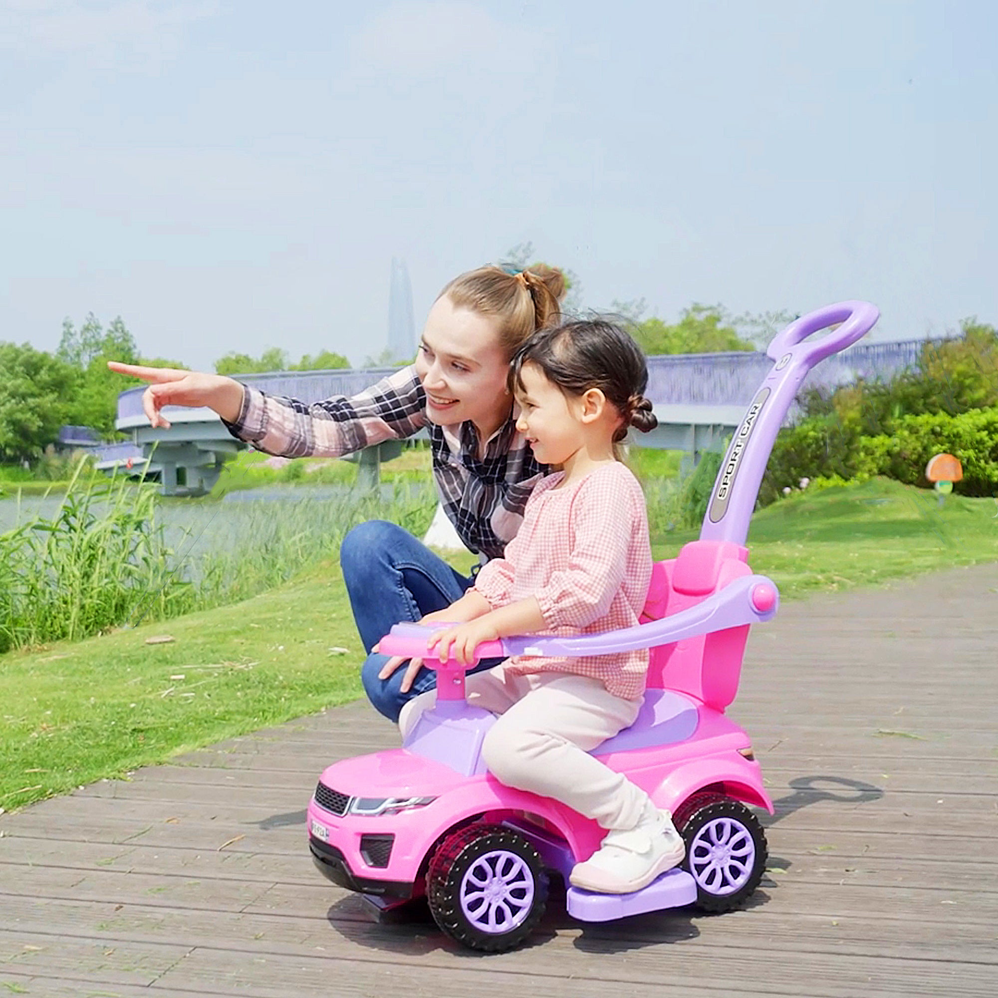 3 In 1 Push Cars for Toddlers Kid Ride on Push Car Stroller Sliding Car with Horn Music Light Function Secure Bar Ride on Toy for Boy Girl 18-36 Months, Pink