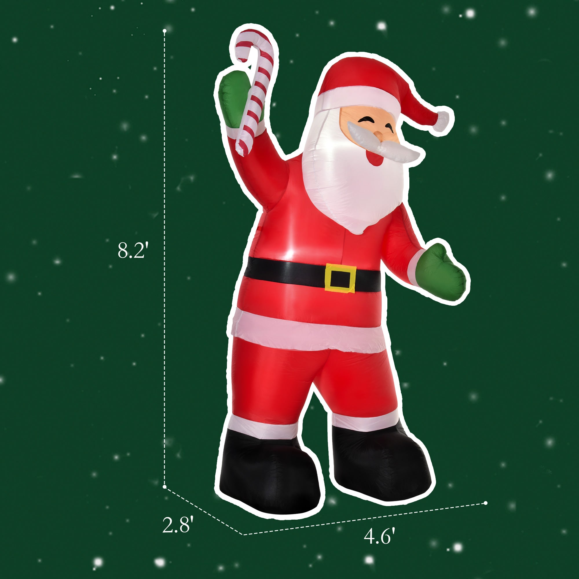 8' Christmas Inflatable Santa Claus with Candy Cane, Outdoor Blow-Up Yard Decoration with LED Lights Display