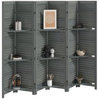 6 Panel 67" Tall Wood Privacy Screen Room Divider with 3 Shelves and Folding Storage for Bedroom, Gray