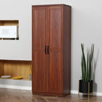 63" 2-Door Kitchen Pantry, Freestanding Storage Cabinet with 5-tier Shelving and 2 Adjustable Shelves for Dining Room, Brown