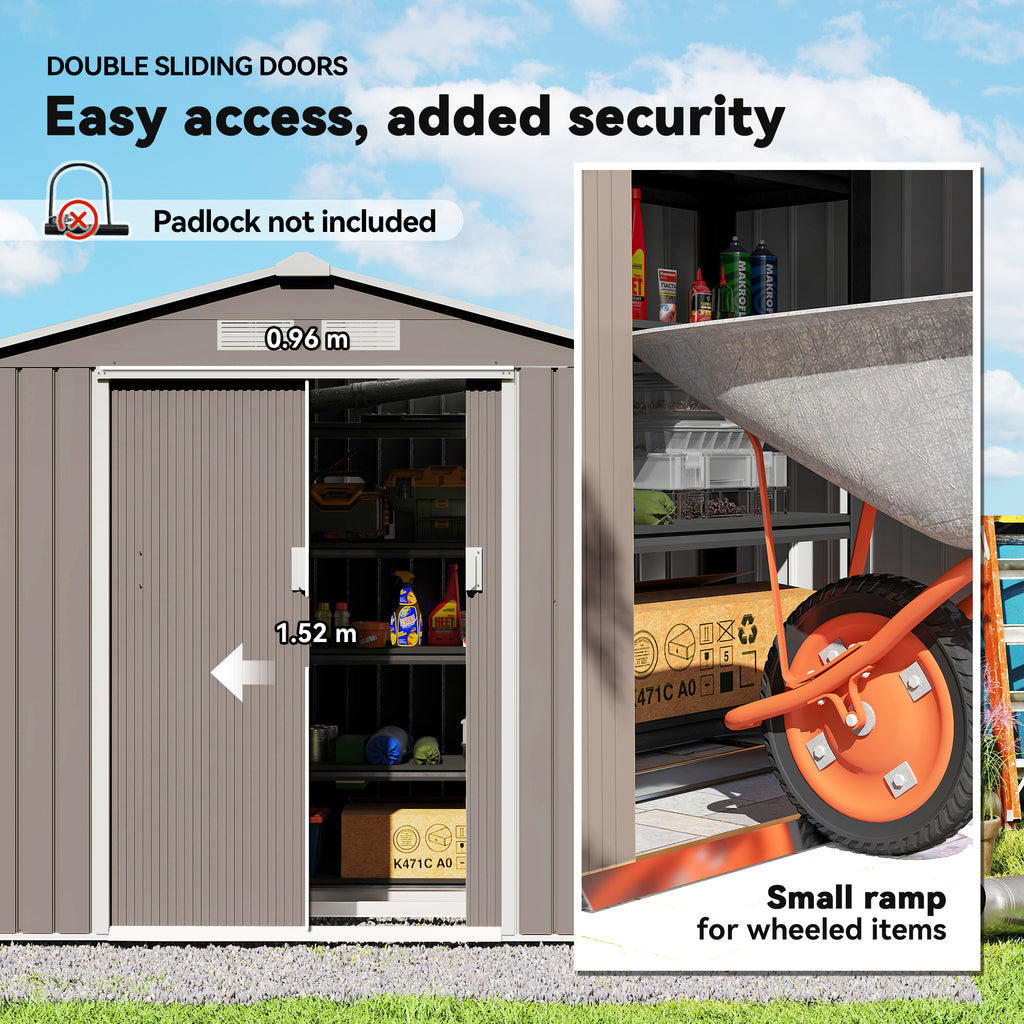 7' x 4' Outdoor Storage Shed, Garden Tool Metal Shed with Foundation Kit, Double Lockable Door, Air Vents and Sloping Roof, for Backyard, Patio, Lawn, Gray