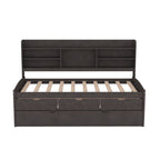 Classic Style Twin Size Wooden Captain Bed with Built-in Bookshelves, 3 Storage Drawers, and Trundle, 77.5" L x 88" W x 47" H, Antique Gray