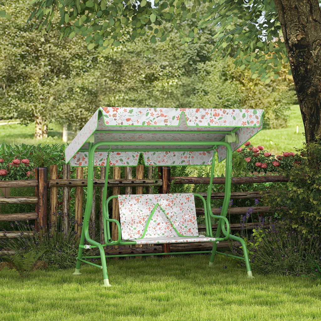 Kids Patio Swing Chair with Adjustable Canopy, Safety Belt for Patio, Garden, Poolside, Balcony, Green
