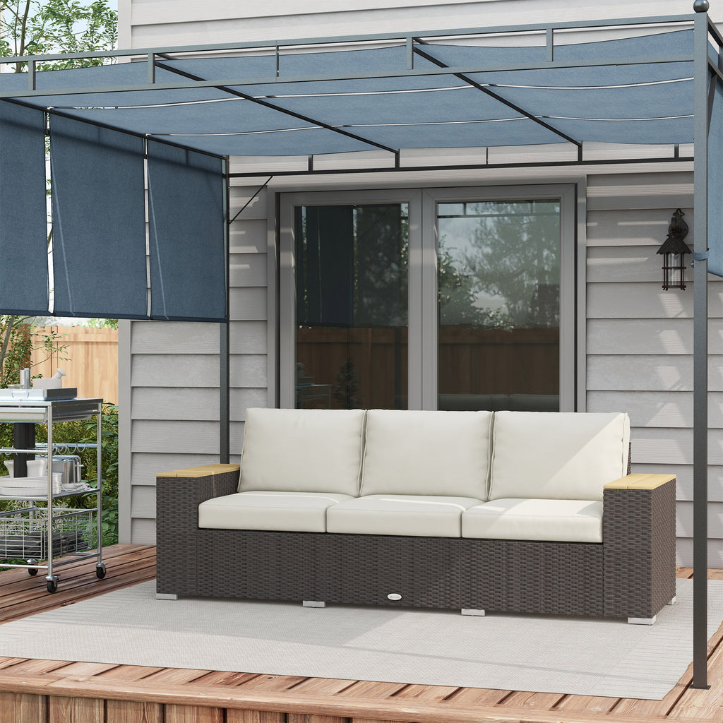 3-Seat Outdoor Patio Sofa, PE Wicker Outdoor Couch with Extra Wide Deep Seat, Wide Armrests 4" Cushions, Beige