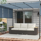 3-Seat Outdoor Patio Sofa, PE Wicker Outdoor Couch with Extra Wide Deep Seat, Wide Armrests 4" Cushions, Beige