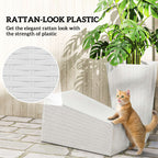 Tall Planters for Outdoor Plants Set of 3, 24 In Taper Planters with Drainage Holes, Rattan Decor Plant Pots, White