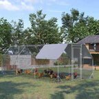 9.2' x 18.7' x 6.4' Large Chicken Coop Metal Chicken Run with Waterproof and Anti-UV Cover, Flat Shaped Walk in Fence Cage Hen House for Outdoor and Yard Farm Use, 1" Tube Diameter