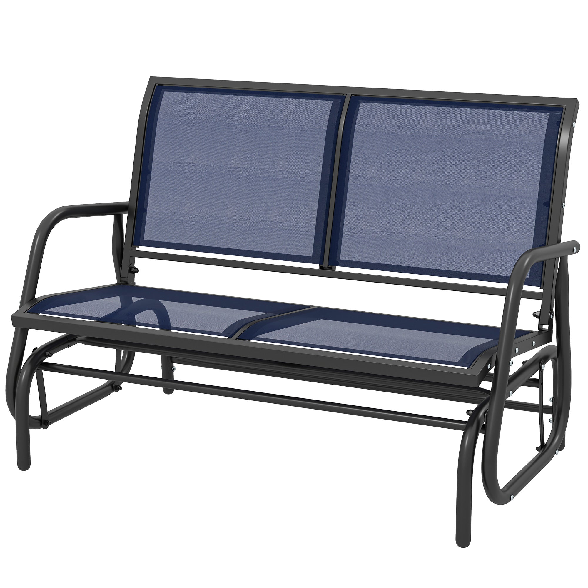 2-Person Outdoor Glider Bench, Patio Double Swing Rocking Chair Loveseat with Steel Frame, Dark Blue