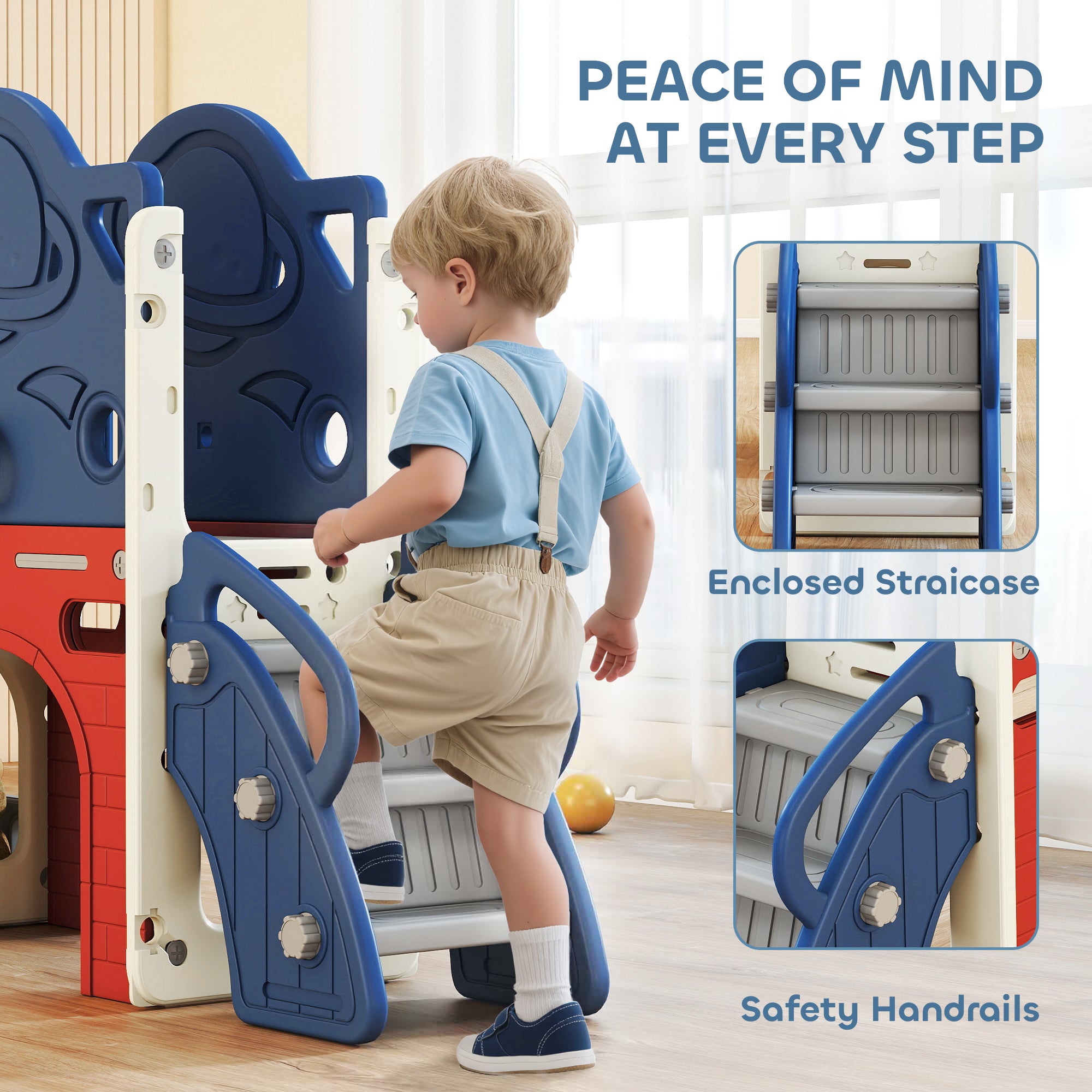 8-in-1 Toddler Slide Set with Basketball Hoop, Indoor Outdoor Playground Playset for Kids, Blue