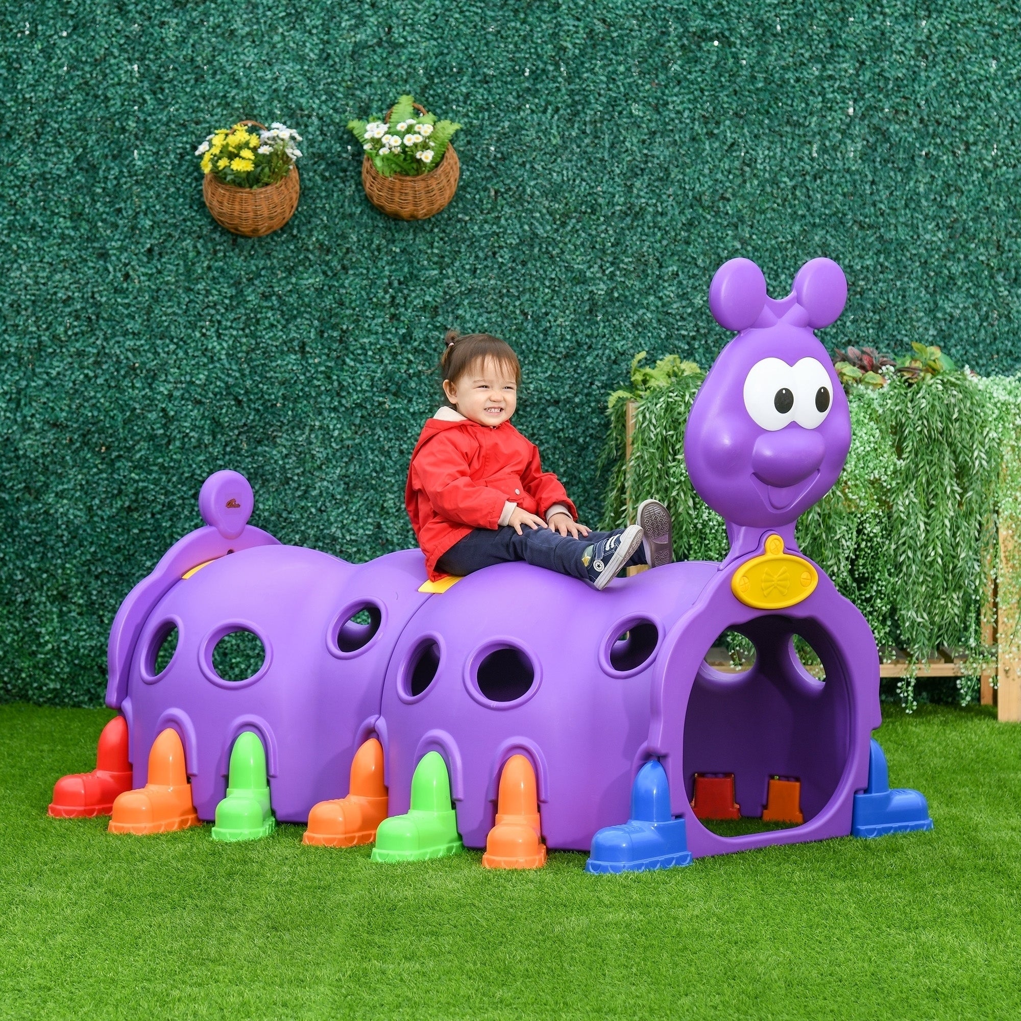 Caterpillar Play Tunnel, Toddler Tunnel for Kids Crawl and Climb Through, Kids' Play Structure Indoor Outdoor, 2 Sections, Purple