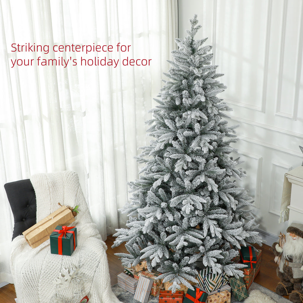 7ft Artificial Flocked Christmas Tree with Snow Tips, Easy Assembly, Hinged Xmas Tree for Home Office Holiday