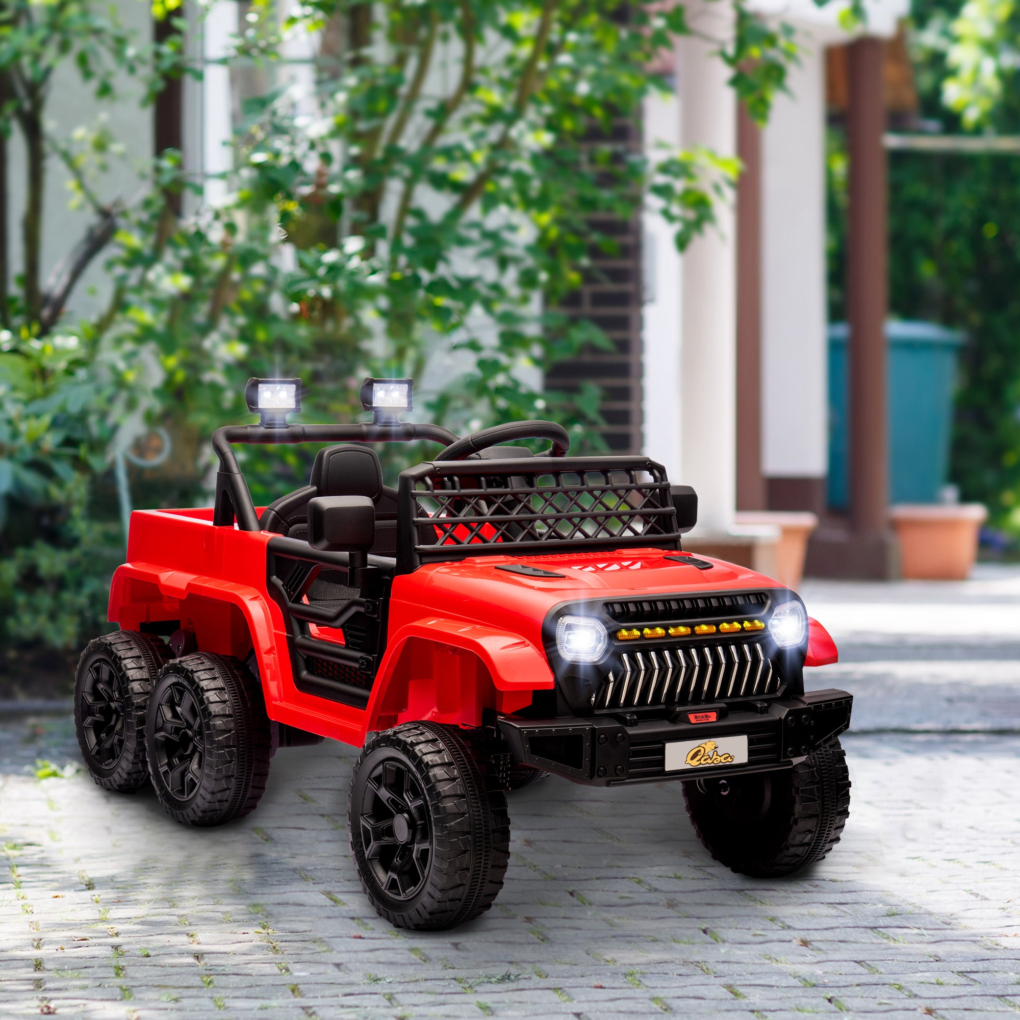 12V 4x4 Kids Electric Car w/ 2WD/4WD Switchable, Remote Control, Spring Suspension System, Back Trailer, Red