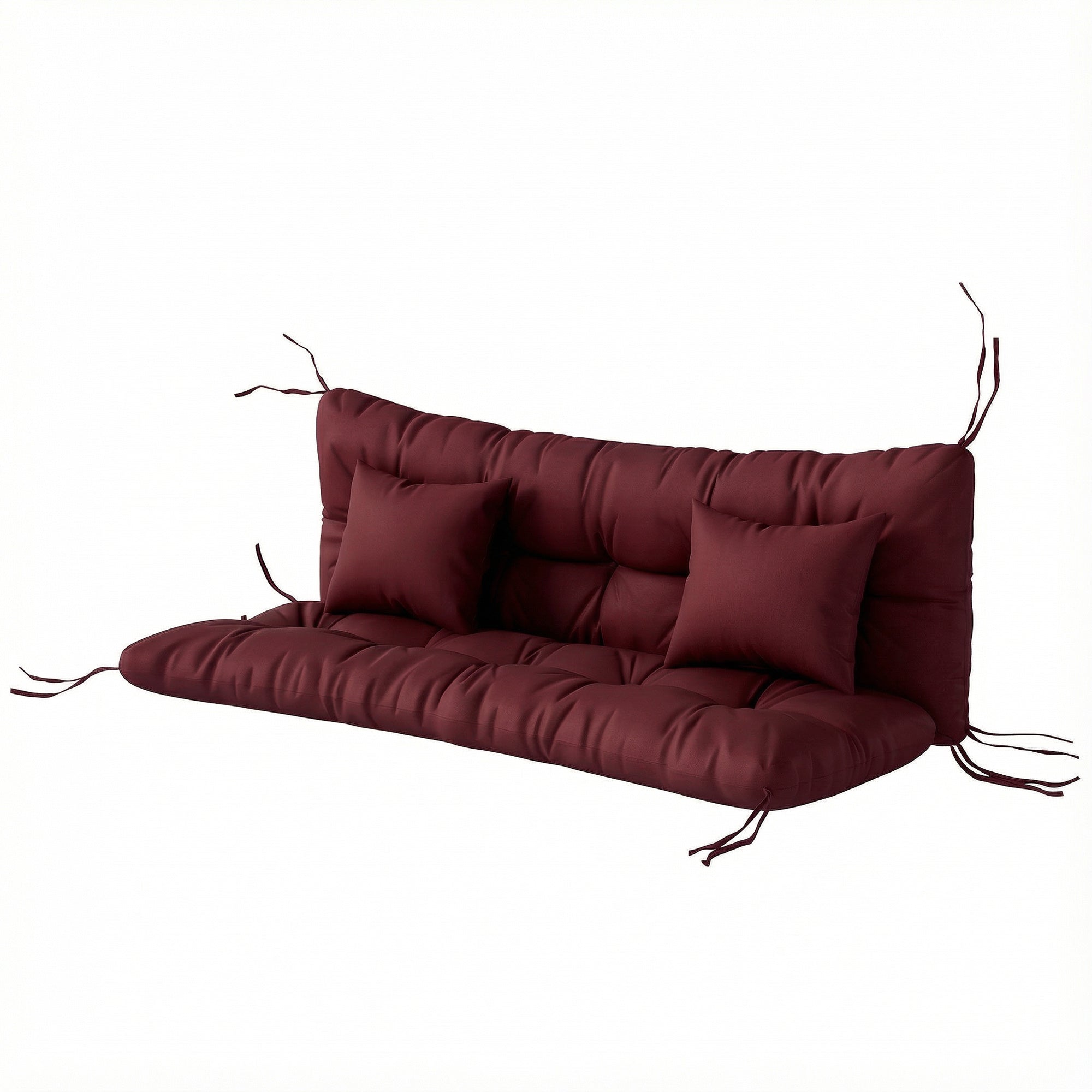 4-Piece Back and Seat Cushion Pillows Replacement and Pillows, Patio Chair Cushions Set with Ties, Wine Red