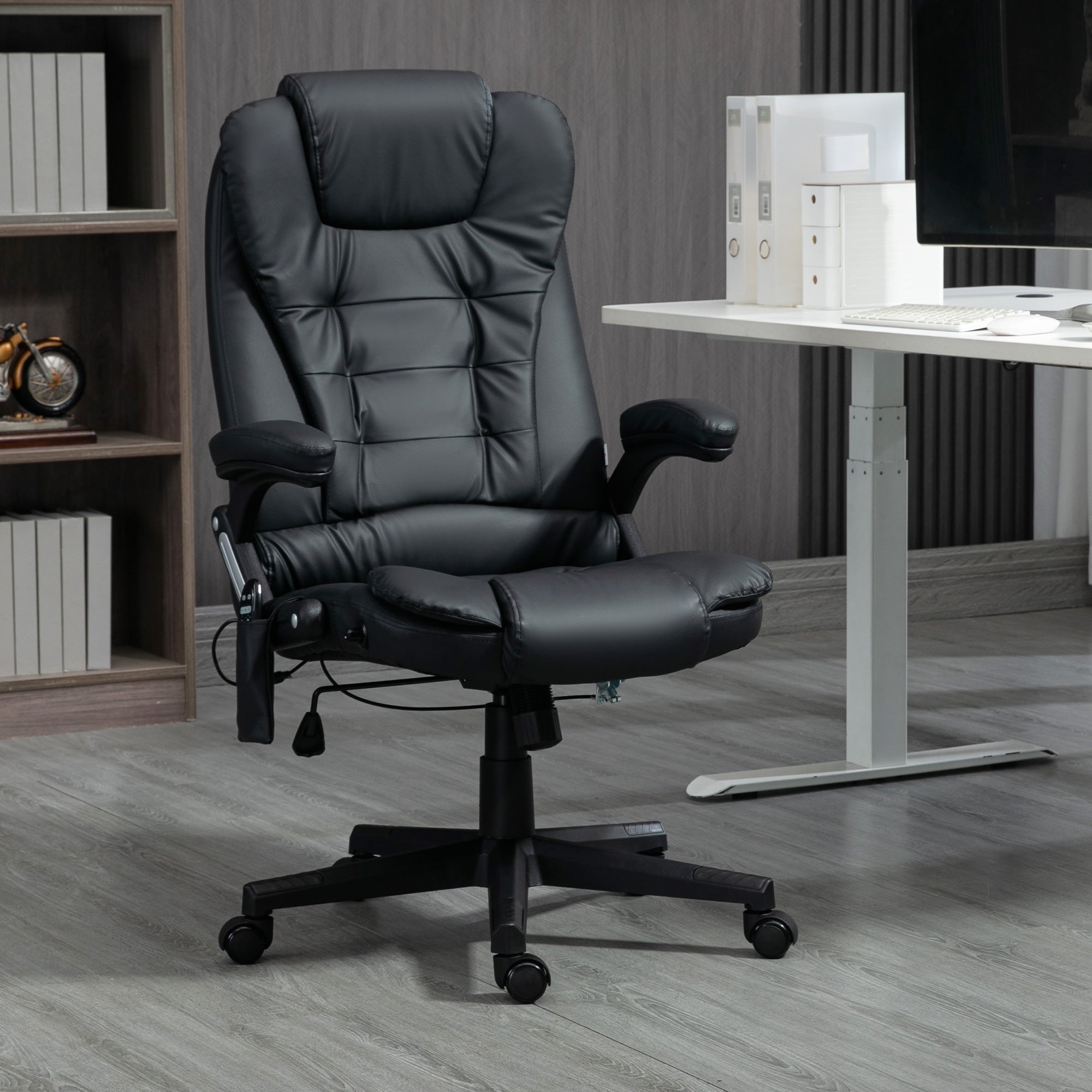 Massage Office Chair, Heated Reclining Computer Chair with 6 Vibration Points, Armrest and Remote, Black