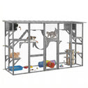 Catio Playground Cat Window Box Outside Enclosure for Multiple Cats w/ Shelves & Bridges, Gray