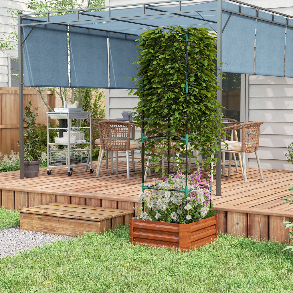 Galvanized Planter Box, 24" x 24" x 73.5" Raised Garden Bed with Tomato Cage for Climbing Vines, Brown