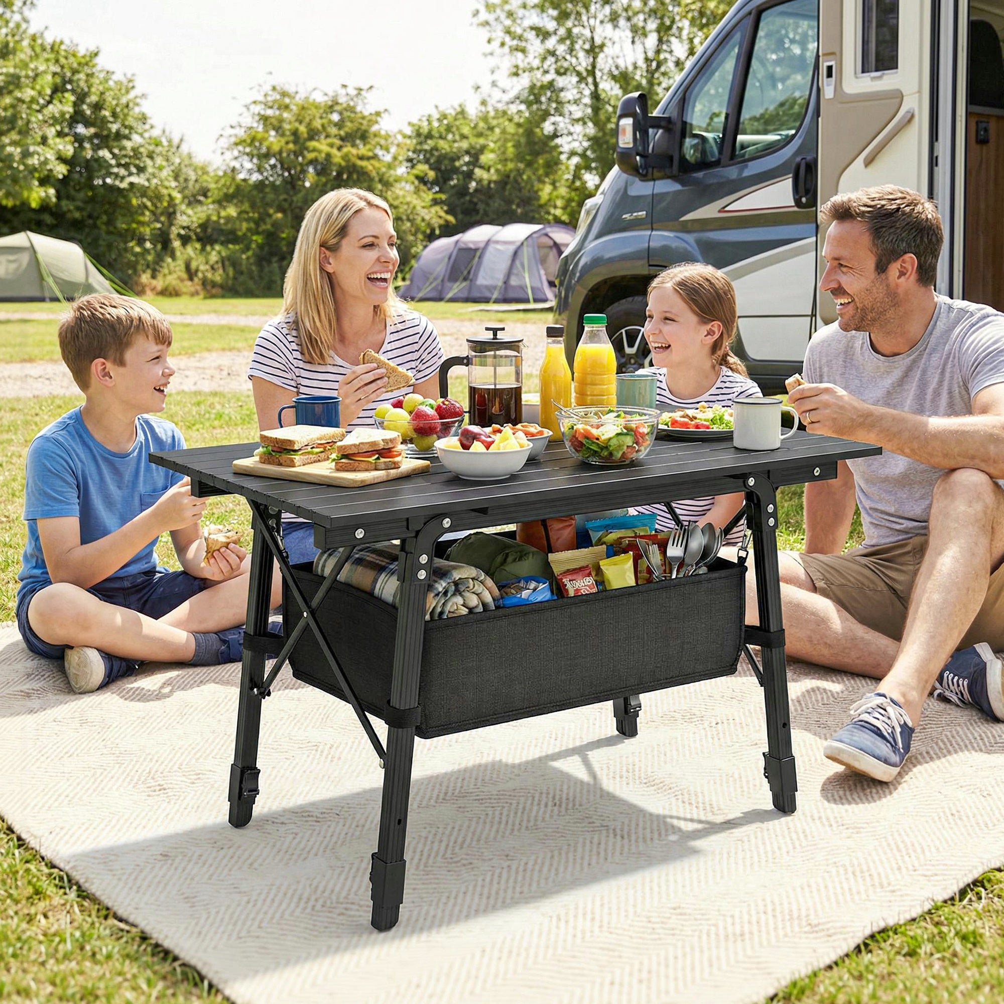 3ft Aluminum Small Folding Table, Portable Camping Table with Storage Bag, Carry Bag for Outdoor Picnic BBQ, Black