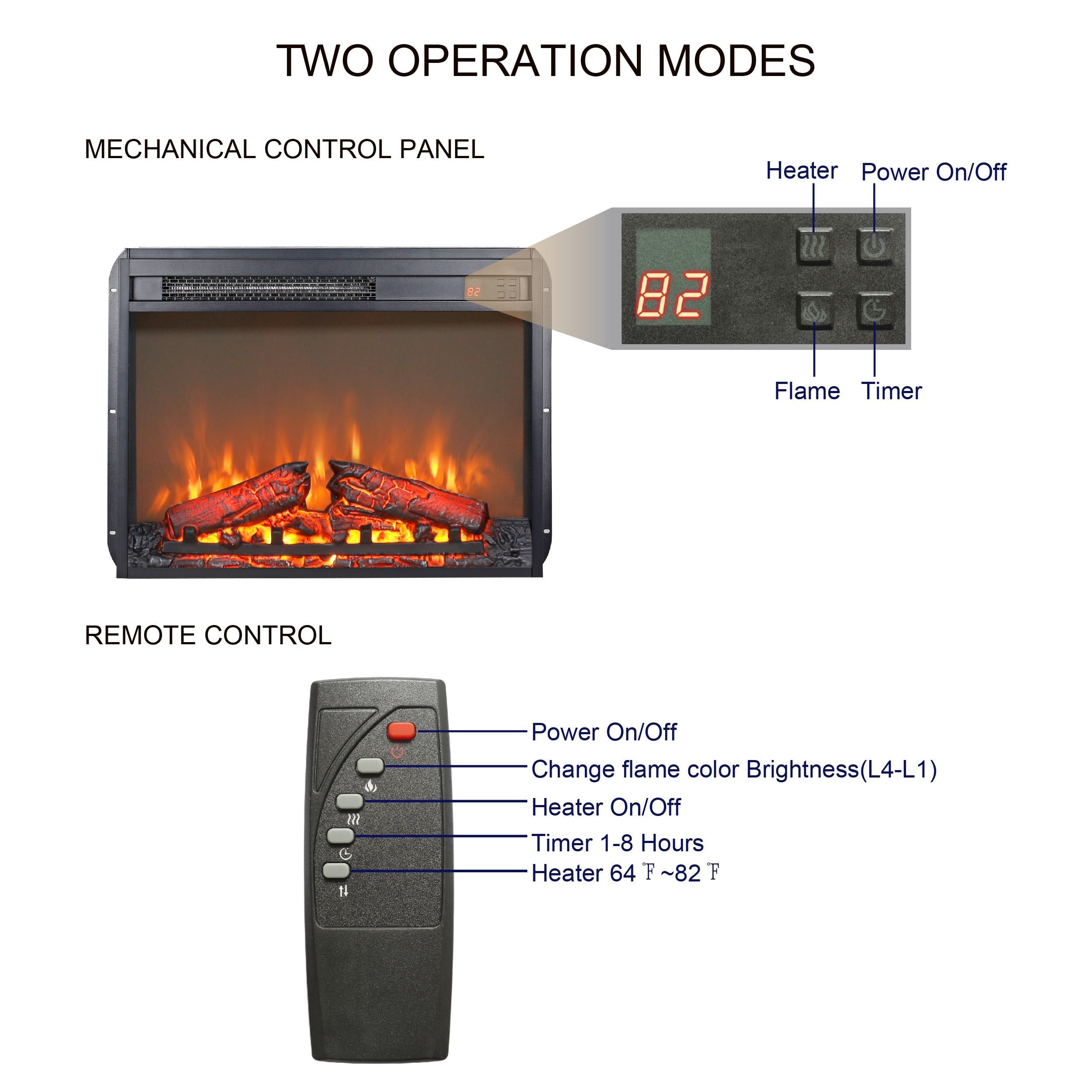 26" Overheating Protection Electric Fireplace Insert with Remote Control and Timer, Ultra-Thin Heater with Realistic Flame, Antique Black
