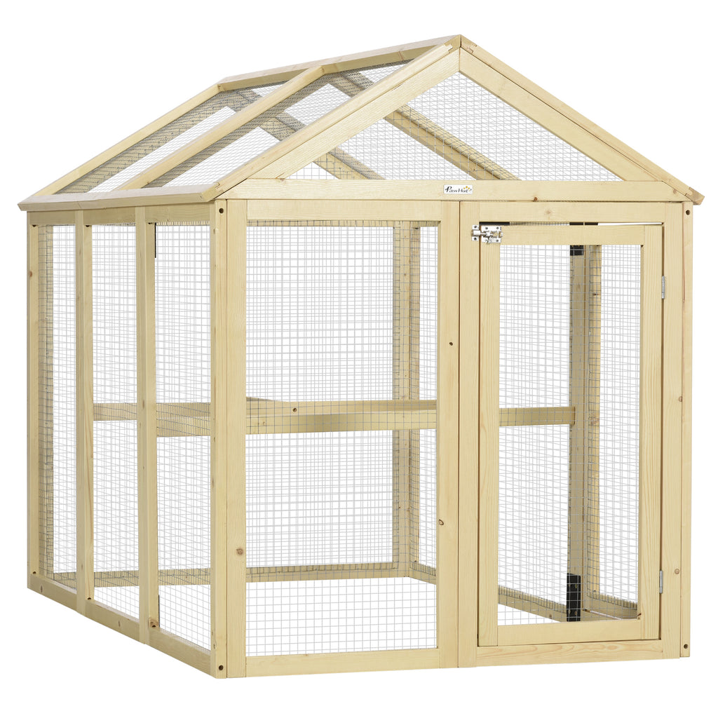 Wooden Chicken Run, Combinable Design with Perches, 4.6' x 2.8', Nature Wood