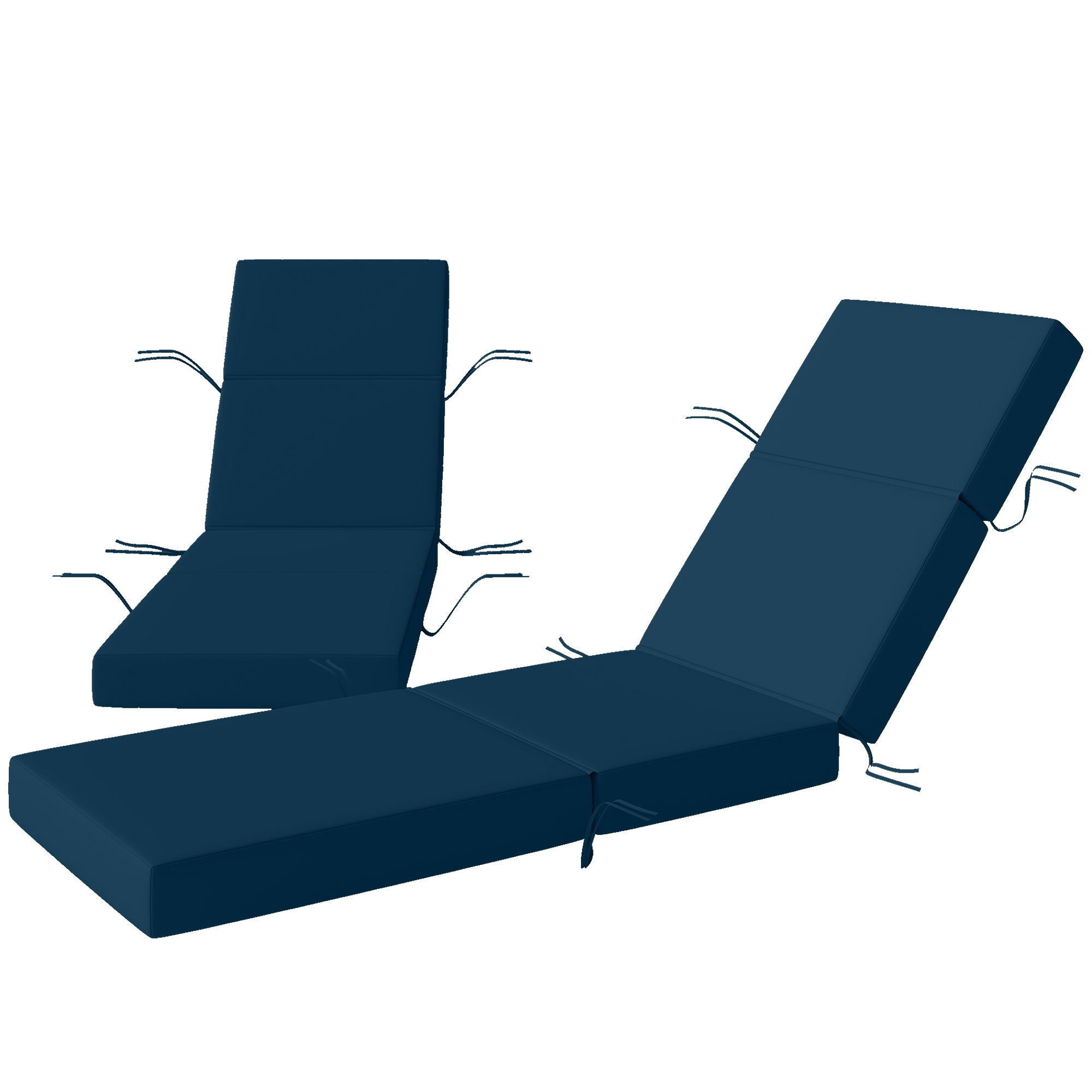 Set of 2 Chaise Lounge Cushion, 4" Thick Outdoor Lounge Chair Cushions with Ties for Patio, 21" x 72", Navy Blue