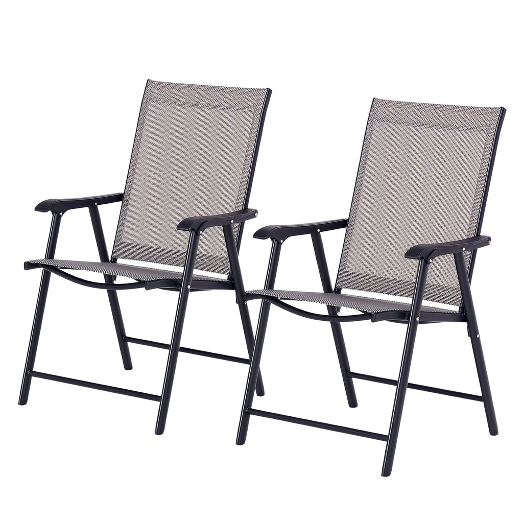 Set of 2 Outdoor Folding Chairs, Stackable Patio Dining Chairs with Armrests, Metal Frame, Gray