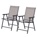 Set of 2 Outdoor Folding Chairs, Stackable Patio Dining Chairs with Armrests, Metal Frame, Gray