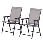 Set of 2 Outdoor Folding Chairs, Stackable Patio Dining Chairs with Armrests, Metal Frame, Gray