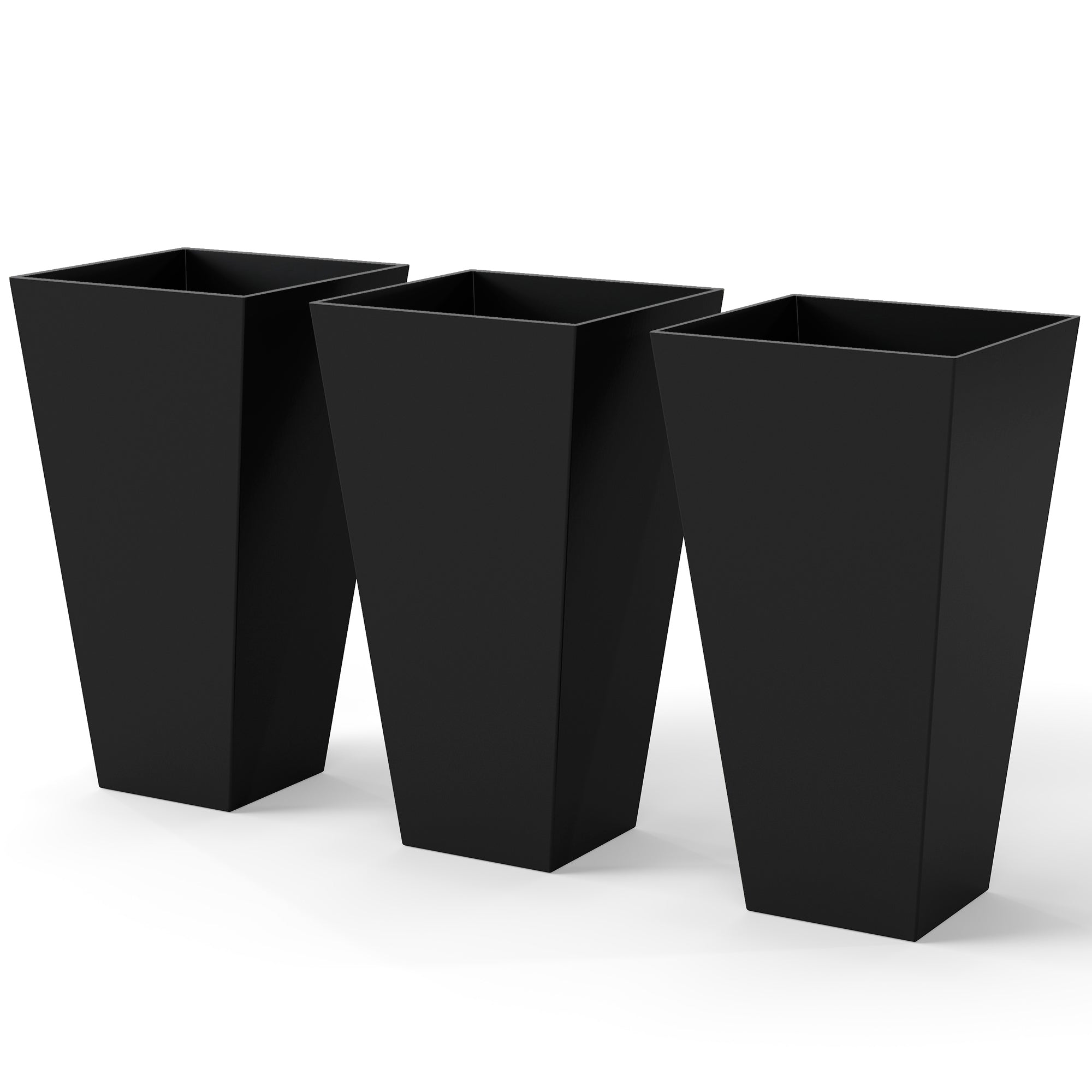 Tall Planters for Outdoor Plants Set of 3, 28 In Taper Planters with Drainage Holes, Indoor Grande Plant Pots, Front Porch Decor, Black