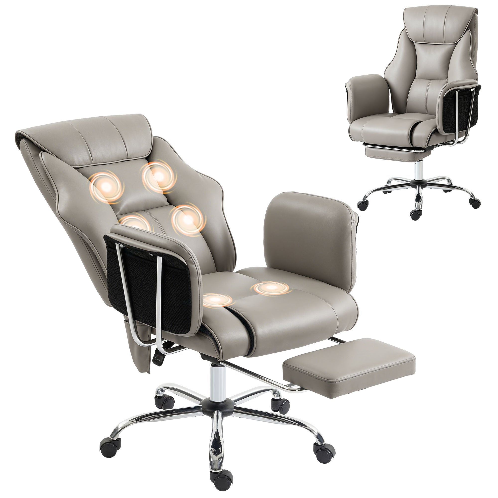 Massage Office Chair with 6 Points Vibration, Executive Desk Chair with High Back, PU Leather, Footrest, Gray