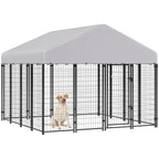 Outdoor Dog Kennel with Roof, 8' x 8' x 6' Heavy Duty Welded Wire Dog Playpen Enclosure with Escape-proof Lock