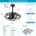 Industrial Bladeless Ceiling Fan with Lights, 18" Caged Design, Reversible Motor, Remote Control, Downrod Mount, E12 Standard Base, Matte Black