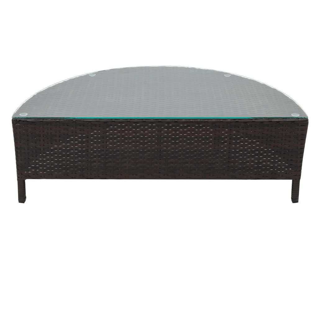 5 Piece Half-Moon Patio Sectional with Glass Table, All-Weather Wicker Sofa with Thick Cushions, 47.5" L x 27" W x 27" H, Grey