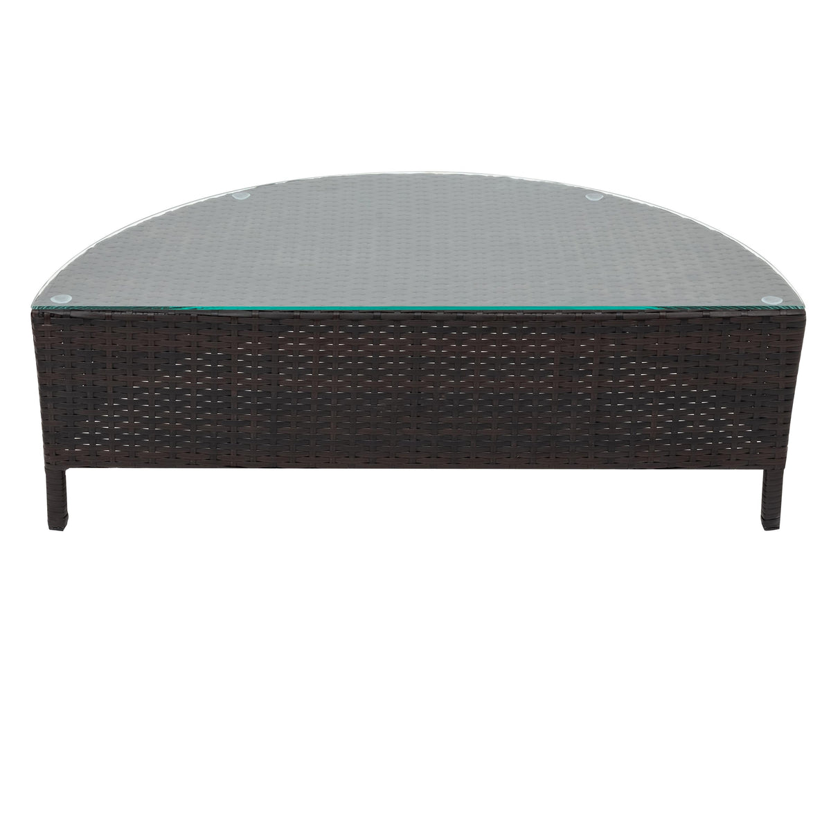 5 Piece Half-Moon Patio Sectional with Glass Table, All-Weather Wicker Sofa with Thick Cushions, 47.5" L x 27" W x 27" H, Grey
