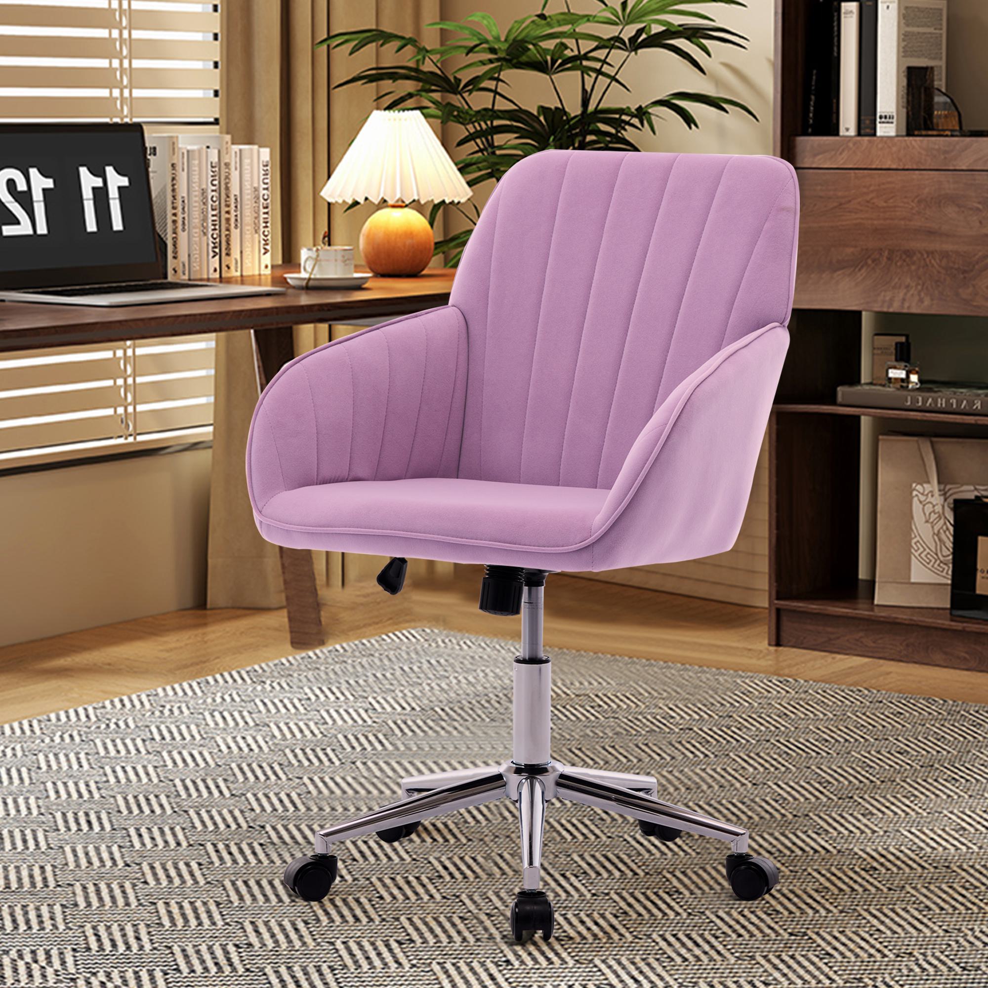 Adjustable Ergonomic Swivel Chair with Memory Foam Cushion and Lumbar Support, Office Chair with Silver Base, 25" L x 23" W x 38" H, Lilac