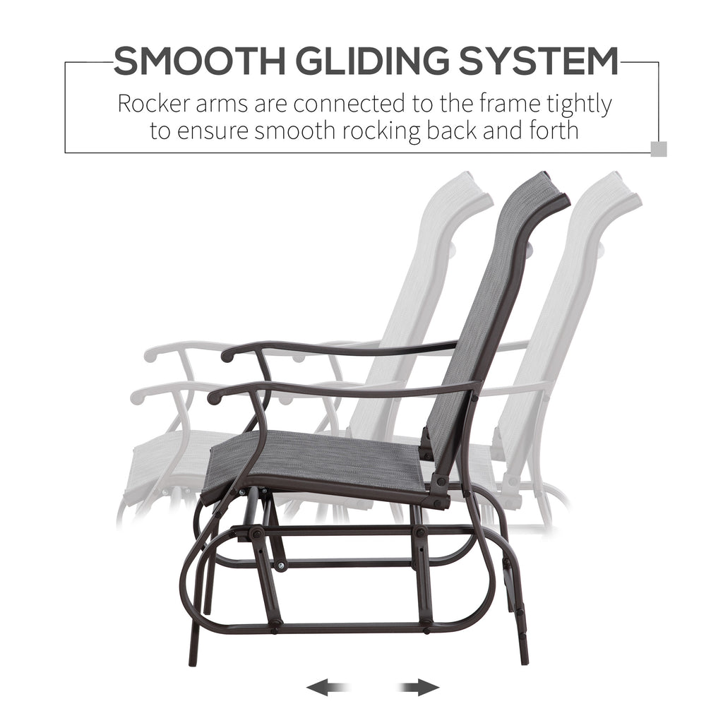 Outdoor Glider Chair, Gliders for Outside Patio with Steel Frame and Mesh Fabric for Backyard, Garden, and Porch, Gray