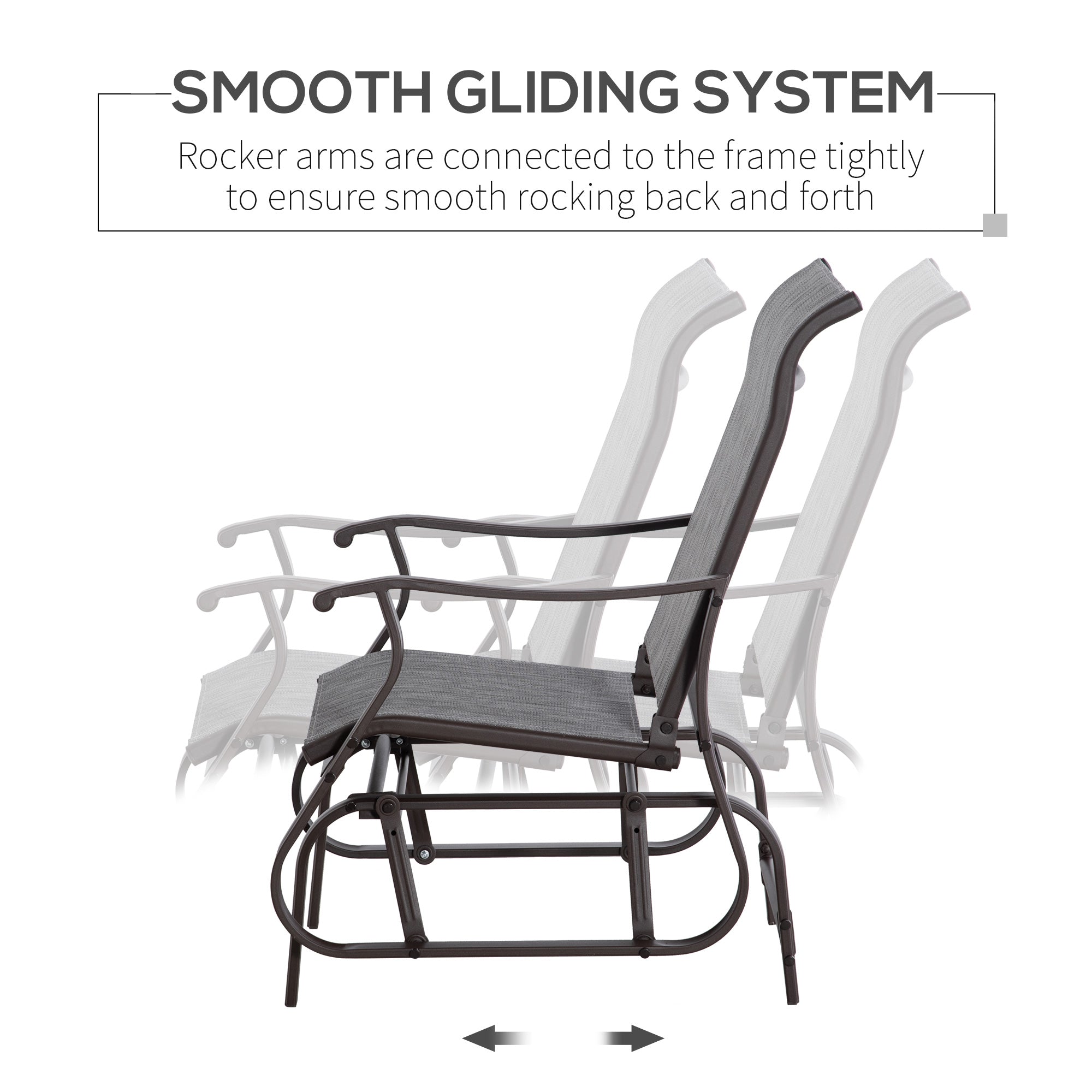 Outdoor Glider Chair, Gliders for Outside Patio with Steel Frame and Mesh Fabric for Backyard, Garden, and Porch, Gray