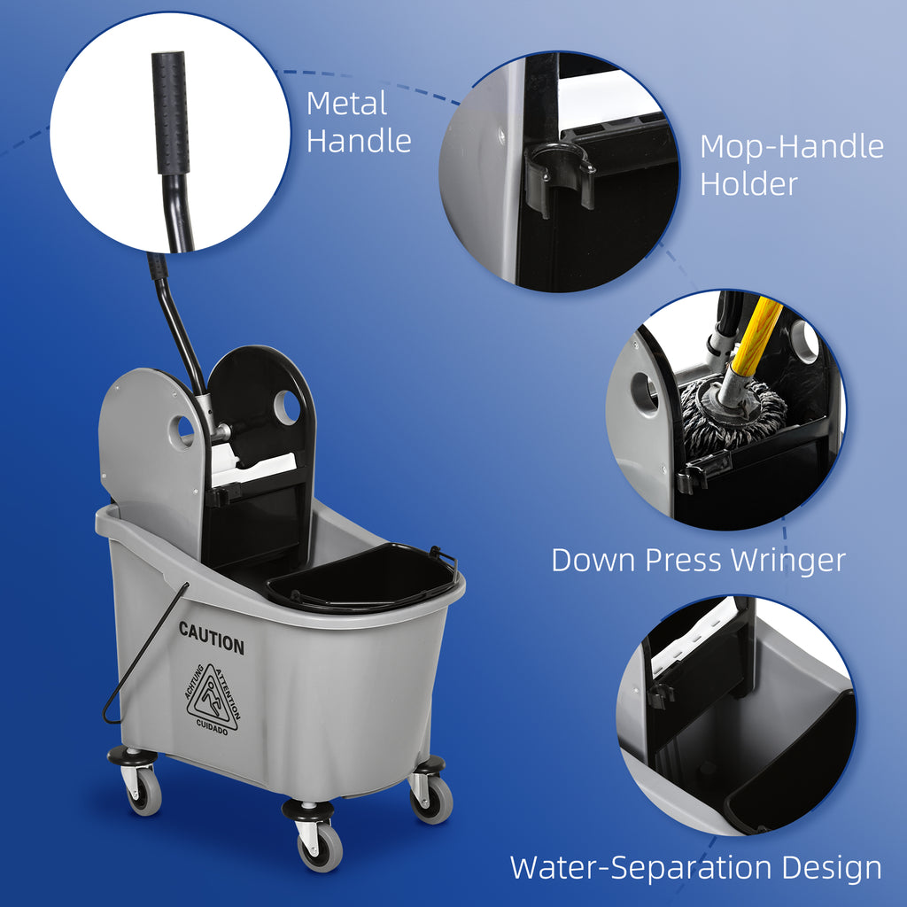 9.5 Gallon (38 Quart) Mop Bucket with Wringer Cleaning Cart, 4 Moving Wheels, Mop-Handle Holder & 2 Separate Buckets, Gray