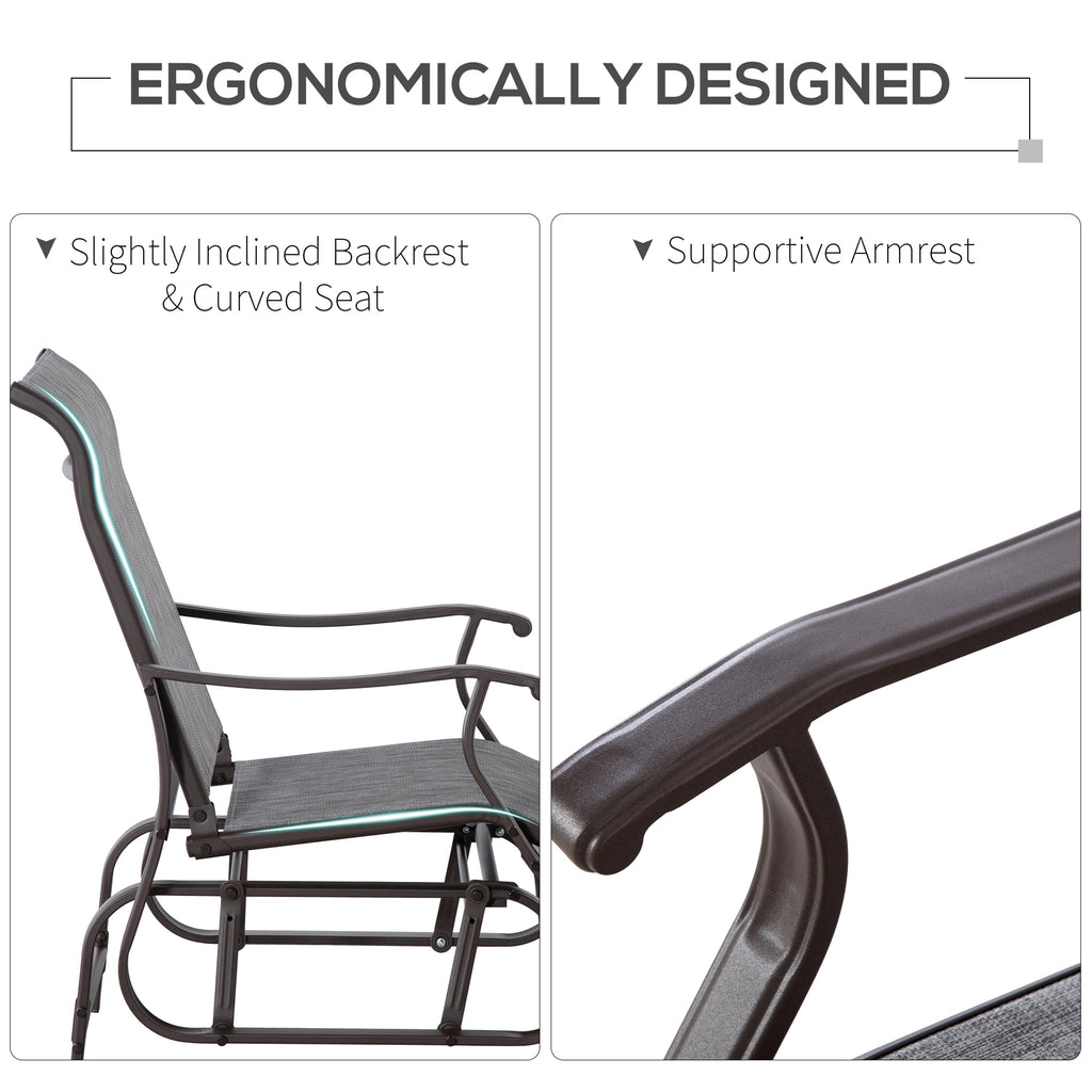 Outdoor Glider Chair, Gliders for Outside Patio with Steel Frame and Mesh Fabric for Backyard, Garden, and Porch, Gray