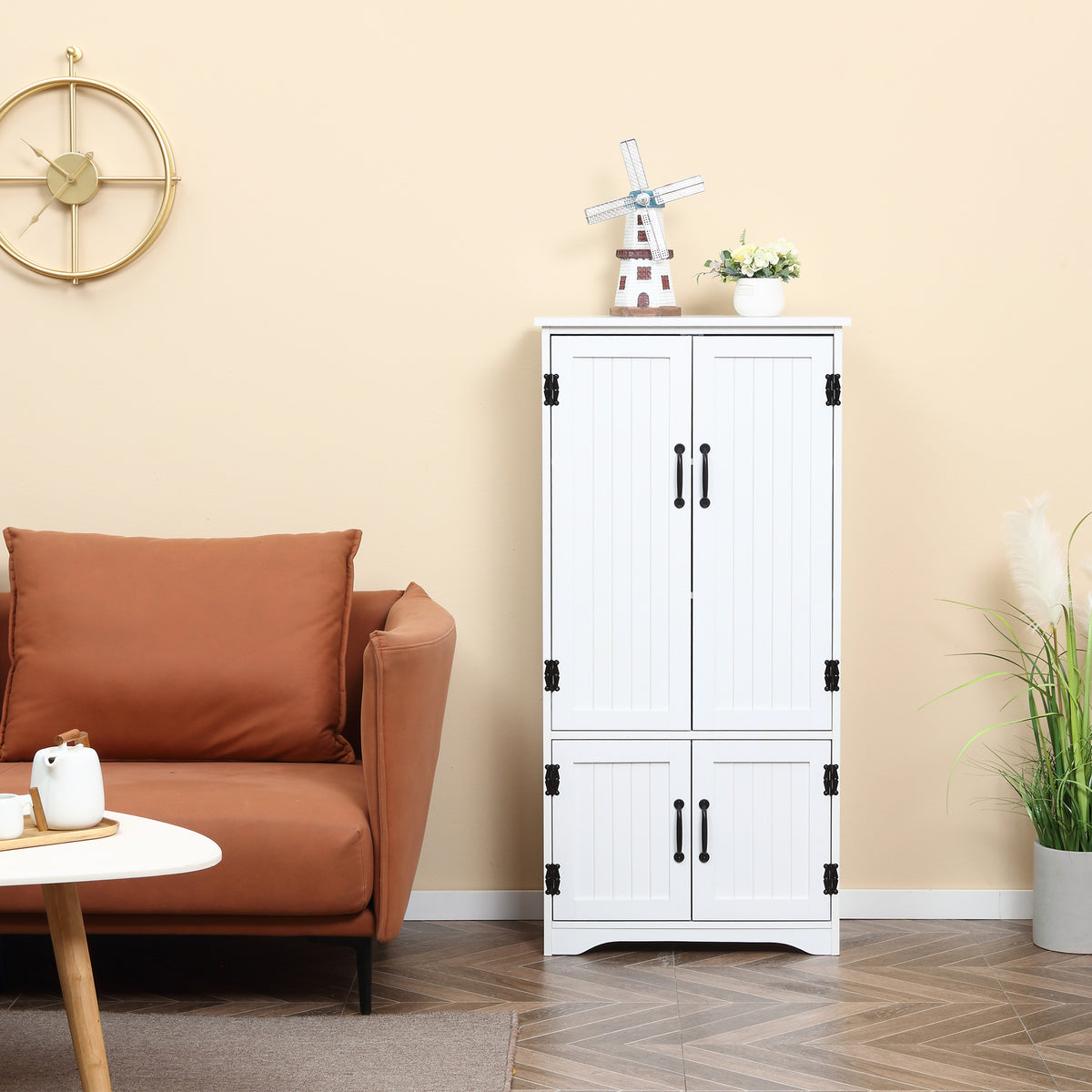 Accent Floor Storage Cabinet Kitchen Pantry with Adjustable Shelves and 2 Lower Doors, White