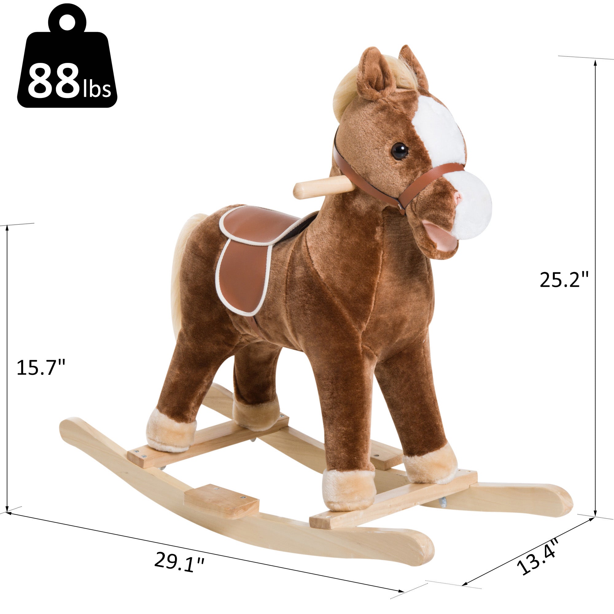 Kids Ride on Rocking Horse Toddler Plush Toy with Realistic Sounds for 3-6 Years Old Children - Brown