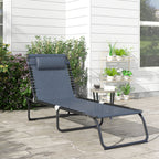 Folding Chaise Lounge Pool Chair with 4-Position Reclining Back, Breathable Mesh & Bungee Seat, Gray