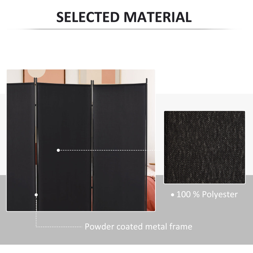 6' 3 Panel Room Divider, Indoor Privacy Screen for Home, Black