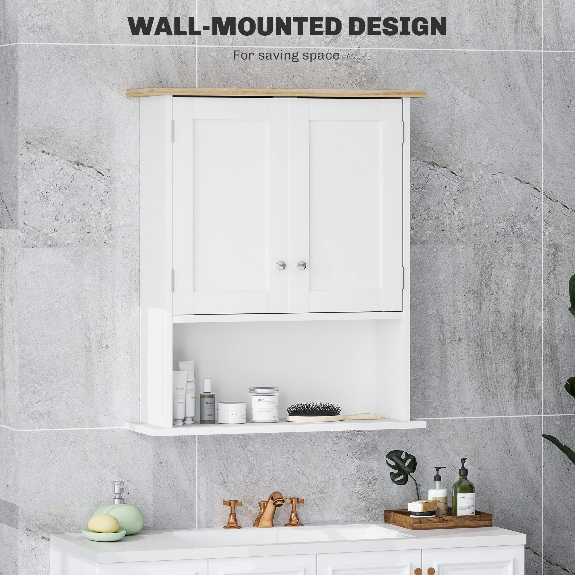 Wall Mounted Bathroom Cabinet, Modern Bathroom Wall Cabinet with 2 Doors and Adjustable Shelf, White